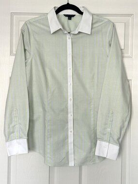 Brooks Brothers Shirt Womens 12 Supima Cotton Green Stripe Button Up